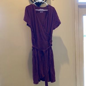 Pact organic cotton burgundy true wrap dress w/pockets